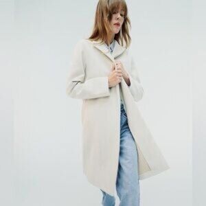 Zara Felt Texture Coat Cream Open Pockets Size Small